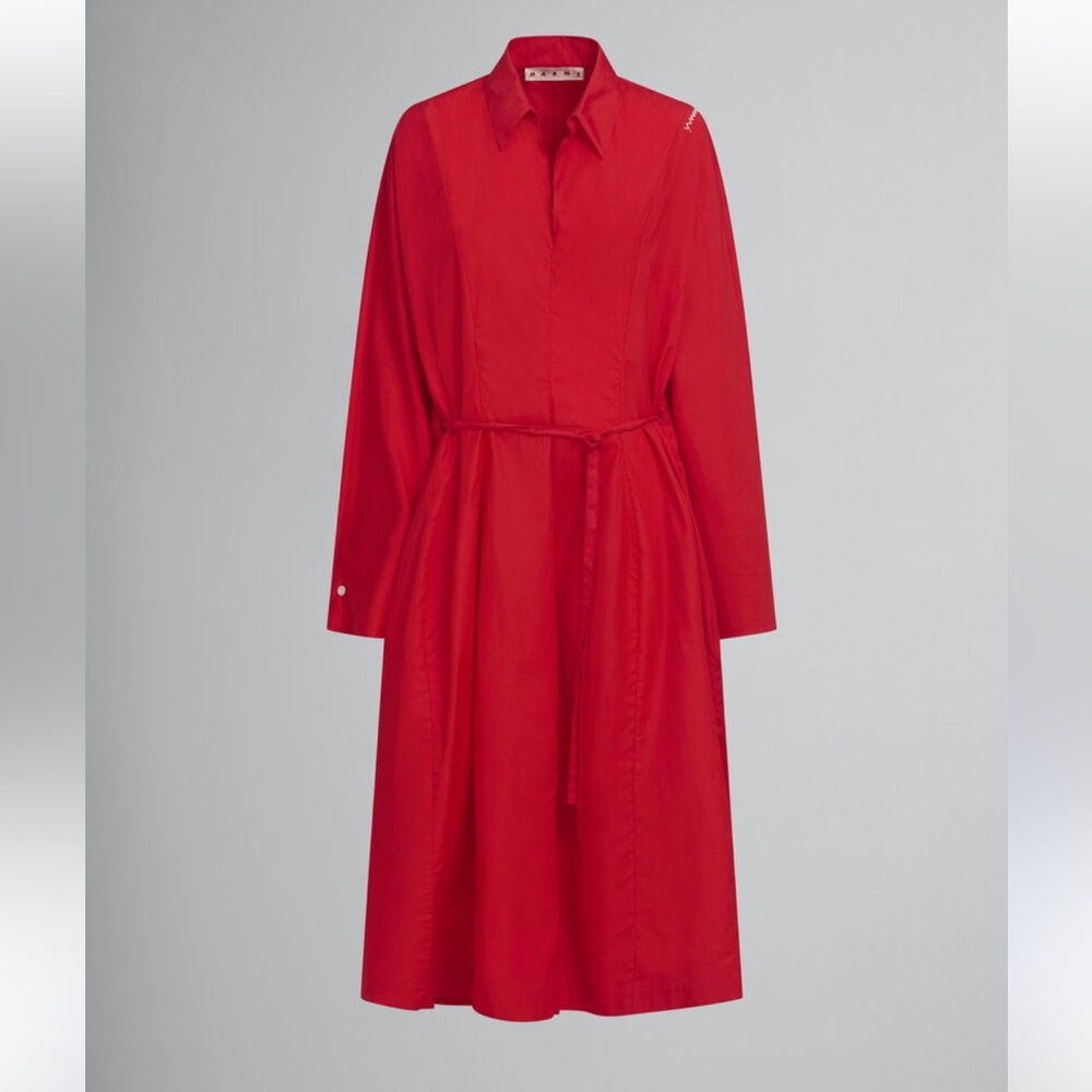 Marni NWT Cotton Midi Dress Vibrant Red Long Sleeve Size M - Picture 6 of 15